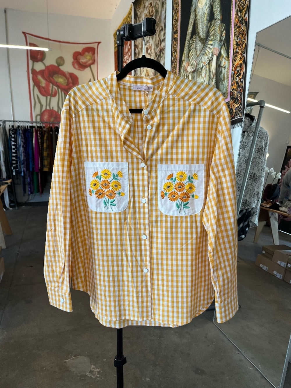 Miki Thumb Embroidered Gingham Top